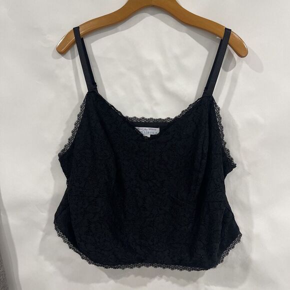 Ashley Nell Tipton Plus Size 1X Black Cami Top Lace Crop V Neck LIned Stretch - Picture 2 of 10